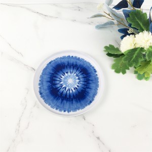 Placa de borda redonda com padrão de flor azul personalizado de plástico melamina