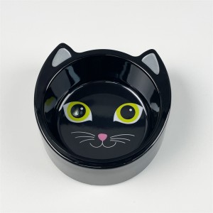 Plastic Melamine Cute Dancing Cat Design Pet Dog Bowl