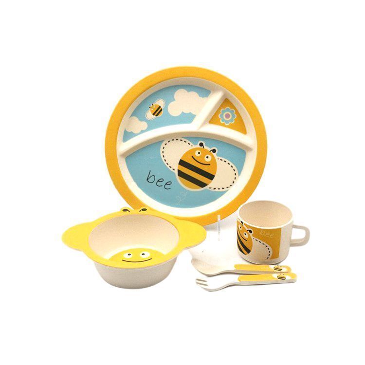 100% Original Party Ware Dinnerware Set - Yellow Bee Printed Cute Cartoon Safe Bamboo Fiber Tableware Children Kid Dinner Set Plate Bowl Cutlery Dinnerware – BECO