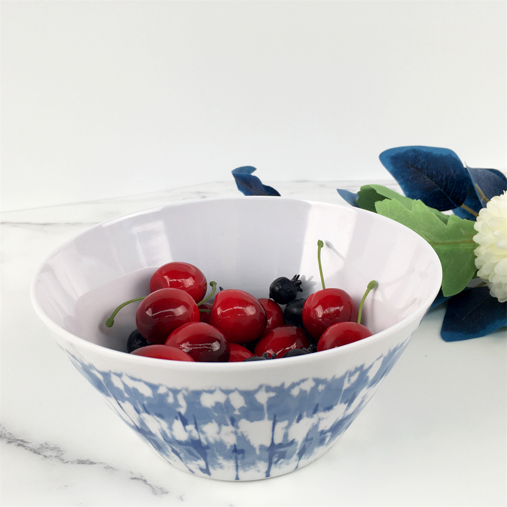 Melamine Plastic Custom Blue Ray Pattern Outside Round Soup Bowl Featured Image