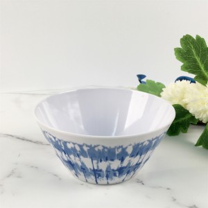 Runde Suppenschüssel aus Melamin-Kunststoff mit individuellem Blue-Ray-Muster außen