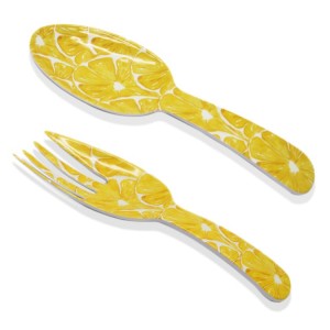 Lemon Pattern Decal Plastic Fork And Spoon Set 100% Melamine With Long Handle For Mixing Salad