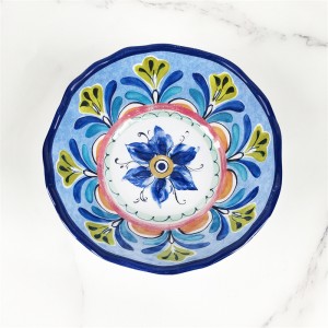 Plastica Aqua Blue Floral Design Modern Best Selling Melamine Elegant Home Dinnerware Set