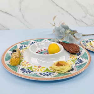 Factory directly Sale Round Dessert Plate Eco Friendly Fruit Dishes Melamine Serving Platter Tray Chip and Dip Serving Set