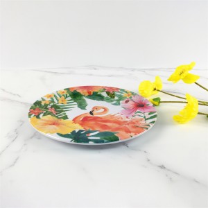 Summer Plastic Melamine Elegant Flamingo Tropical Leaves Flower Own Design Round Plate Dish