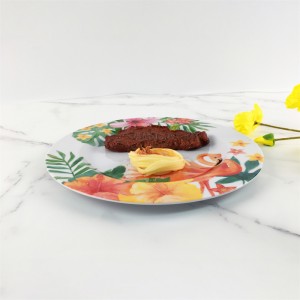 Summer Plastic Melamine Elegant Flamingo Single Tropical Leaves Flower Own Design Round Plate Dish