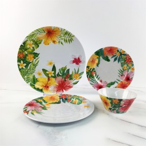 Комплект летни пластмасови меламинови елегантни тропически разкошни цветя с кръгла чиния и купа