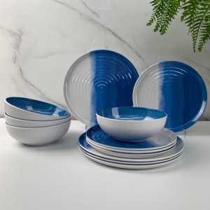 Tableware Plastic New Design Modern Melamine Elegant Sky Blue White Dinnerware Set