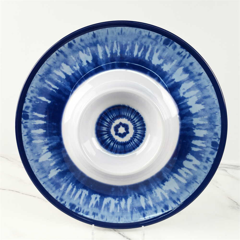 Melamine Plate Plastic Custom Blue Pattern Chip And Dip Featured Image