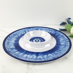 Melamine Plate Plastic Custom Blue Pattern Chip And Dip