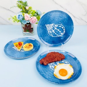 Wholesale unbreakable blauwe melamine gerjochten plaat diner servies foar restaurant hotel partij