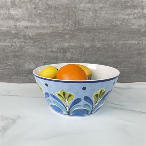 Custom Matte Finish Blue Flower Design Melamine Salad Serving Bowl