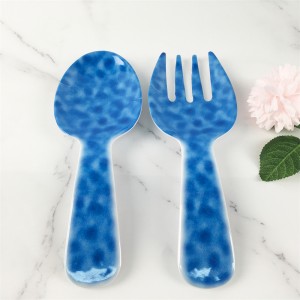 Melamine Plastic Custom Blue Pattern Mixing Salad Big Spoon Fork