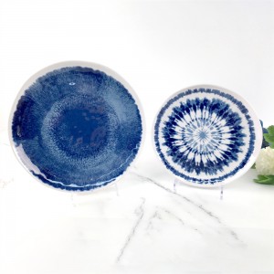Súprava čipov a ponorných tanierov z melamínového plastu na zákazku s modrým lúčom