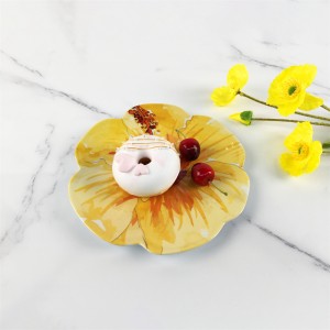 Vassoio per snack con piatto personalizzato a forma di fiore irregolare dal design elegante di fiori tropicali gialli in plastica melamina