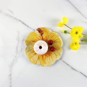 ພາດສະຕິກ Melamine Elegant Tropical Yellow Flower Design Irregular Flower Shape Custom Plate Snack Tray