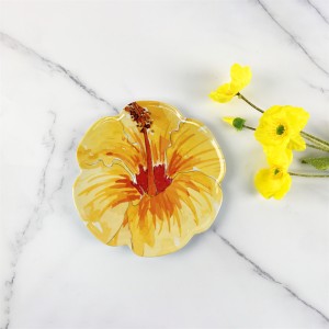 ພາດສະຕິກ Melamine Elegant Tropical Yellow Flower Design Irregular Flower Shape Custom Plate Snack Tray