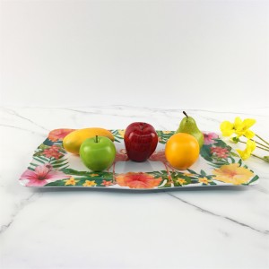 Plato rectangular de melamina de plástico con diseño floral de flamenco y selva tropical, borde irregular