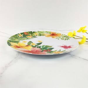 Plastic Melamine Elegant Tropical Gorgeous Flowers Pattern Round Plate