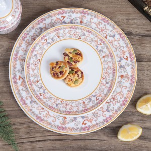 Plastic Melamine Elegant Enamel Porcelain Design Chinese Ancient Court Style Luxury Red Dinnerware Set