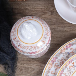 Plastic Melamine Elegant Enamel Porcelain Design Chinese Ancient Court Style Luxury Red Dinnerware Set