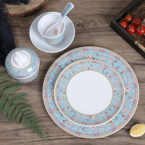 Plastic Melamine Elegant Enamel Porcelain Design Pākē Kahiko Aha Kaila Blue Luxury Dinnerware Set
