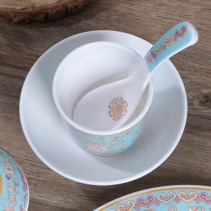 플라스틱 멜라민 우아한 에나멜 도자기 디자인 중국 고대 법원 스타일 블루 럭셔리 식기 세트
