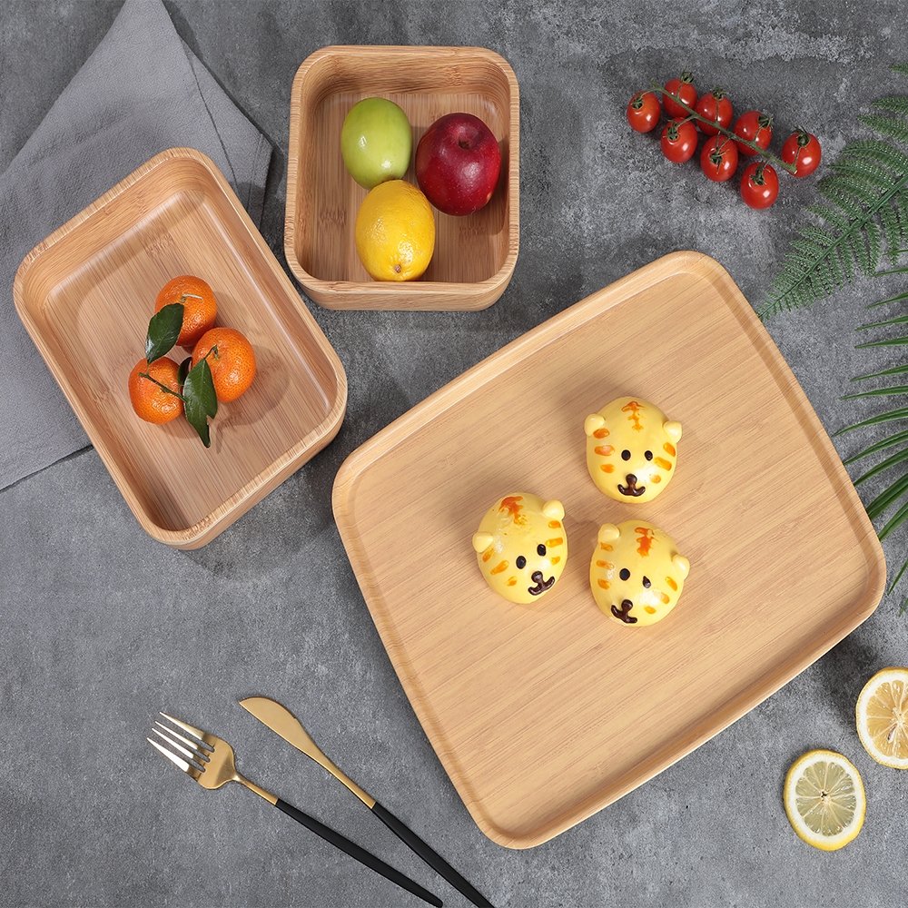 Custom Melamine Tableware Wooden Pattern Simple Light Color Rectangular Square Tray Lunch Box Bowl Set Featured Image
