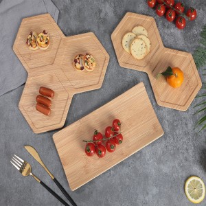 Custom Melamine Tableware Wooden Pattern Simple Hexagonal Honeycomb Design Food Table Mat Tray Set
