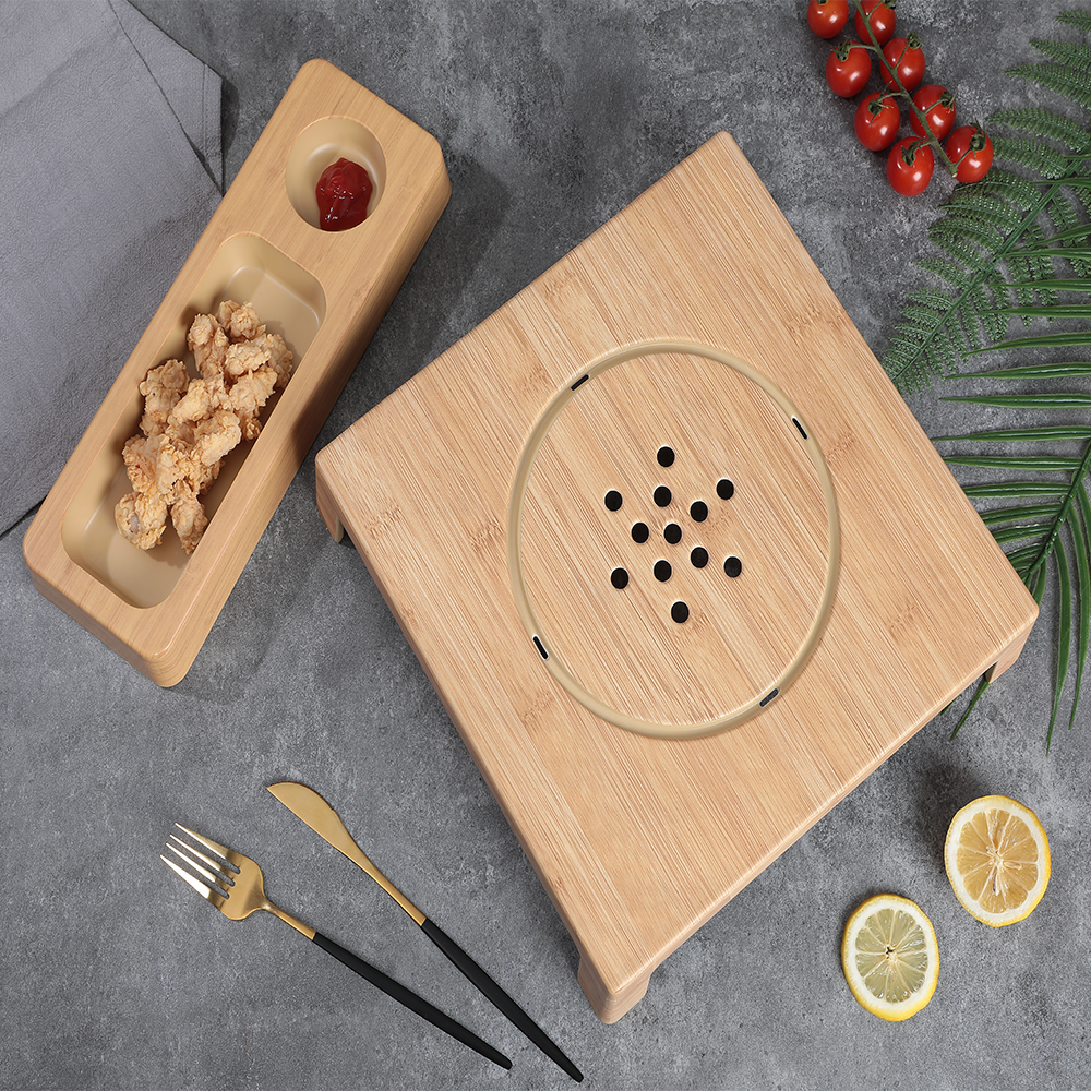Custom Melamine Tableware Wooden Pattern Simple Creative Dry Ice Tray Deep Dipping Sauce Dish Plate Featured Image