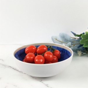 Blaue, runde Suppenschüssel aus Melamin-Kunststoff mit individuellem Ofenwechselmuster