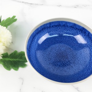 Melamin Plastic Custom Kiln Tukar Corak Mangkuk Sup Bulat Biru