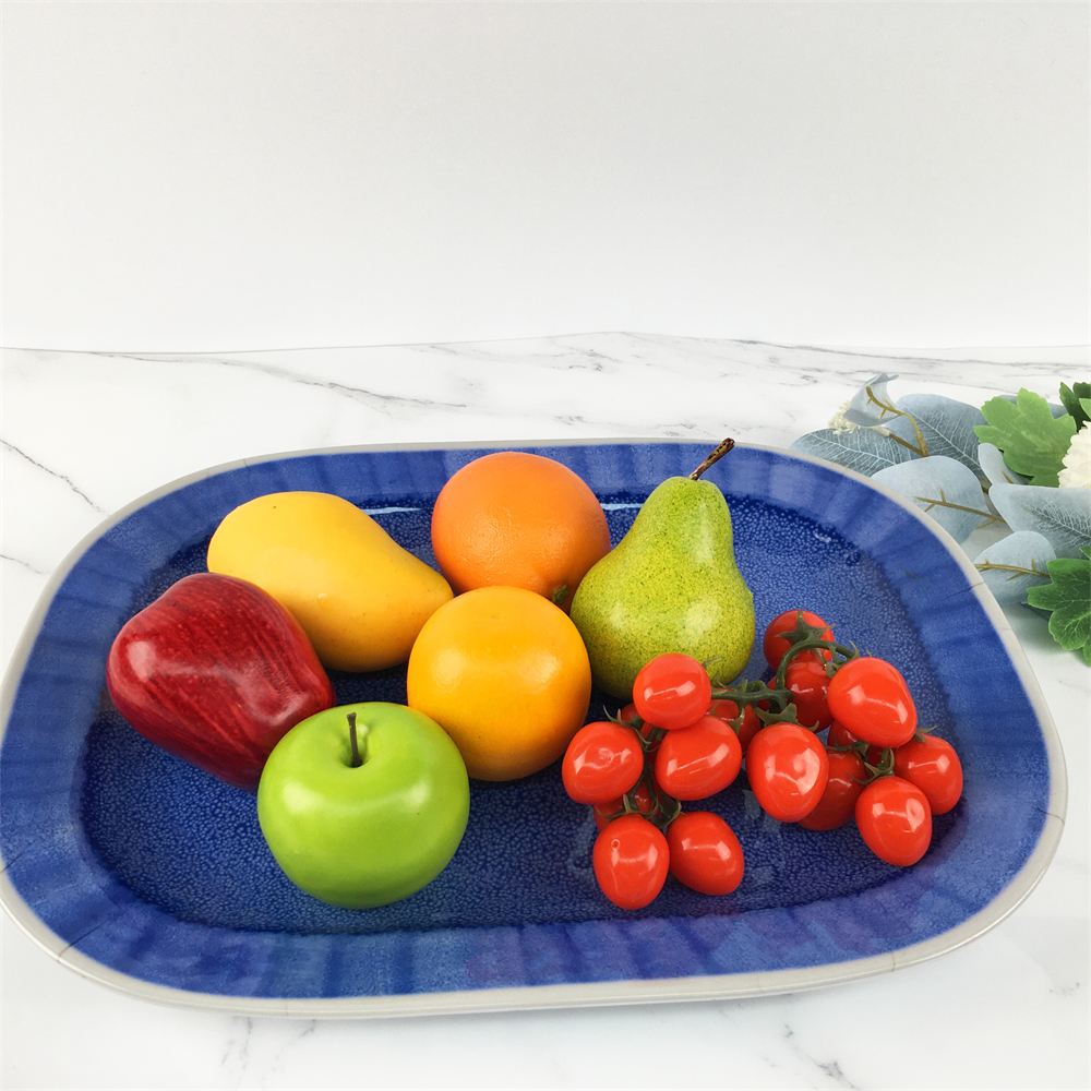 One of Hottest for Japanese Nordic Plate - Melamine Plastic Custom Blue Kiln Change Pattern Rounded Rectangle Deep Plate – BECO