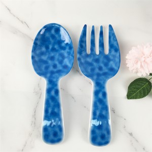 Melamine Plastic Custom Blue Pattern Mixing Salad Big Spoon Fork