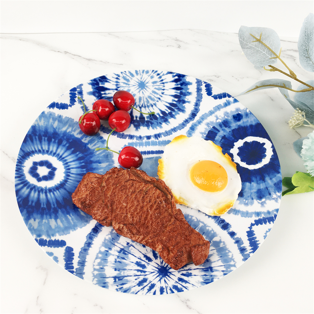 Factory Free sample Plate And Bowl Dinnerware Set - Melamine Plastic Custom Blue Pattern Round Plate – BECO