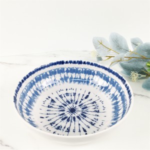 Меламиновая пластиковая индивидуальная круглая тарелка для супа с рисунком голубого луча