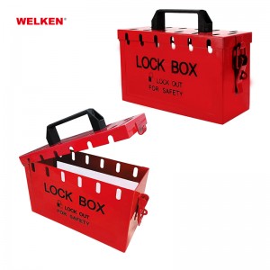 červená žlutá uzamykatelná krabička Safety Lockout Box s průhledným krytem BD-8813