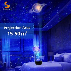Ukujikeleza ipateni yeePlanethi ezili-10, i-LED Galaxy Space Starry Night Light ngeSomlomo soMculo iSky Star Projector yokuhombisa iGumbi leSibane seNyanga