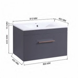 Modern Floating  Grey Single Sink  Wall Cabinet Freestanding Vanity Unit with Soft Close Runner