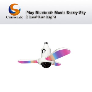 Fashion 40W 3 Daun LED Warna-warni Langit Berbintang Penutup Deformable Lipat Kipas Angin Langit-langit Lampu Malam dengan Musik Bermain Bluetooth Speaker