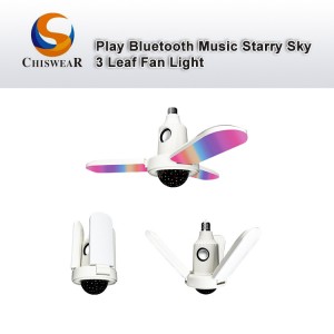 Moda 40W 3 hojas LED colorido cielo estrellado cubierta Deformable ventilador de techo plegable lámpara de noche con reproducción de música Altavoz Bluetooth