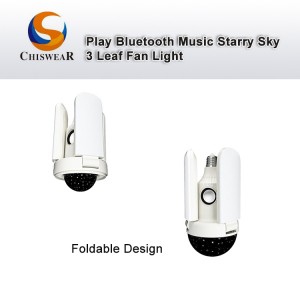 Мода 40W 3 жалбырактуу LED түстүү жылдыздуу асман капкагы Деформациялануучу бүктөлүүчү шып желдеткичинин түнкү лампалары музыка ойнотуу менен Bluetooth динамиги