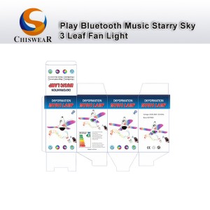 Fashion 40W 3 φύλλων LED Πολύχρωμο κάλυμμα Starry Sky Παραμορφώσιμο φωτιστικό νύχτας με ανεμιστήρα οροφής με αναδιπλούμενο με ηχείο Bluetooth που παίζει μουσική
