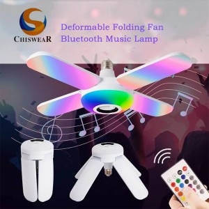 Fashion Remote Control 50W Four Leaf LED RGB Colorful Deformable Folding Fan Music Lamp Compatible Bluetooth Speaker Control Mode