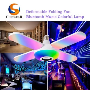 Τηλεχειριστήριο μόδας 50W τεσσάρων φύλλων LED RGB Πολύχρωμο παραμορφώσιμο πτυσσόμενο ανεμιστήρα λάμπα μουσικής Συμβατή λειτουργία ελέγχου ηχείων Bluetooth