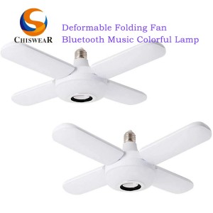 Control remot de moda 50W LED de quatre fulles RGB Colorit ventilador plegable deformable Làmpada de música compatible amb el mode de control d'altaveus Bluetooth