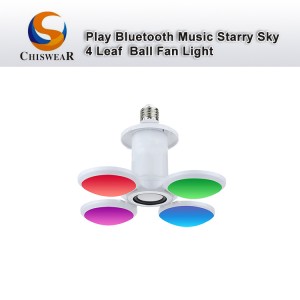 ဖက်ရှင် 40W 4 ရွက်ဘောလုံး LED ရောင်စုံပုံပျက်ခေါက်ချိုး Blub ကြိုးမဲ့အဝေးထိန်းစတီရီယို အသံဂီတဖွင့်ခြင်း ဘလူးတုသ်စပီကာ