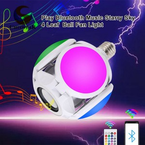 Thời trang 40W 4 lá Bóng đá LED đầy màu sắc có thể biến dạng gấp Blub Điều khiển từ xa không dây Âm thanh nổi Âm thanh phát nhạc Loa Bluetooth