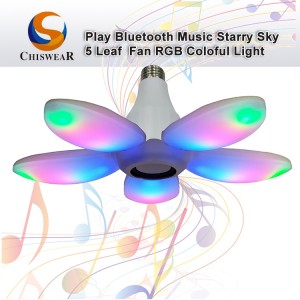 Na zamani 45 W 5 Leaf Fan LED Launi Mai Rarraba Nadawa Mai Nadawa Fan Mai Kula da Fitilar Dare tare da Kiɗa Mai Magana da Bluetooth