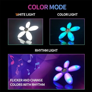 Ventilador modern de 45 W i 5 fulles LED Colorit Ventilador plegable deformable Control remot Llum nocturna amb altaveu Bluetooth per reproduir música